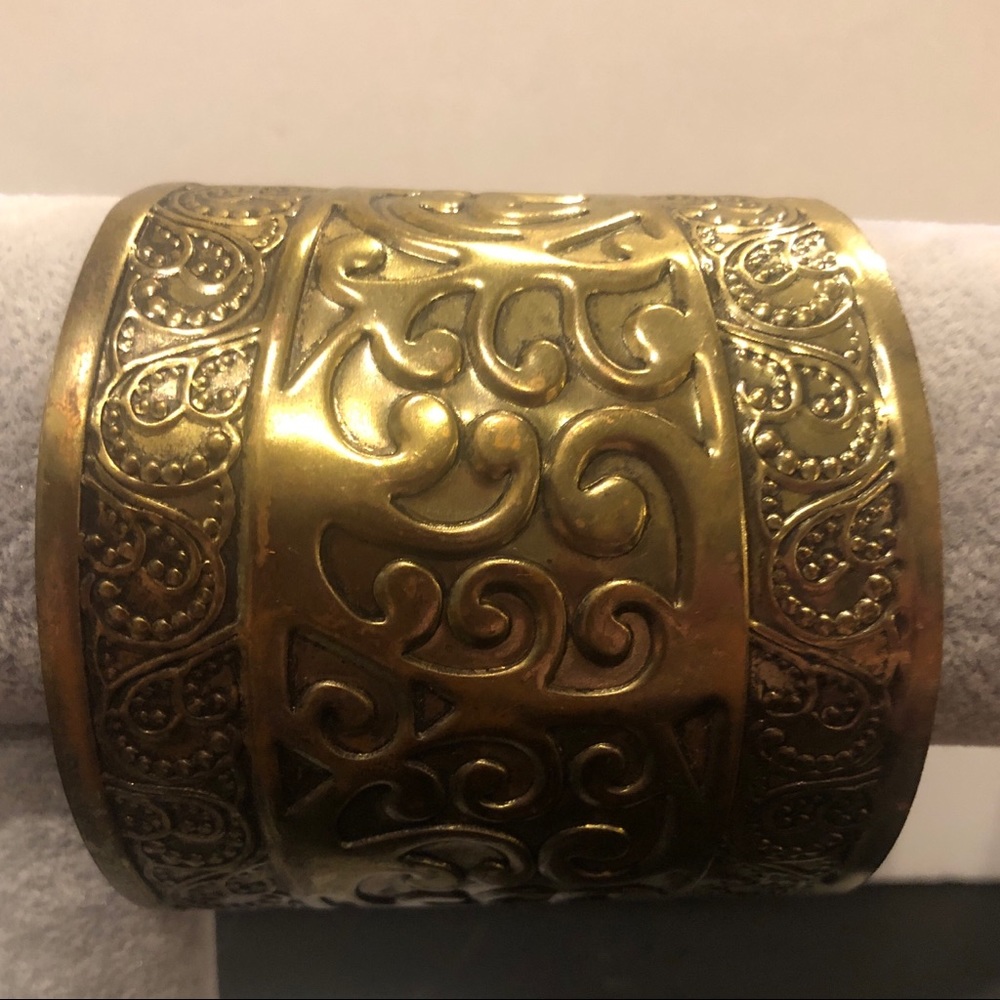 Bronzed cuff bracelet with swirl design, large